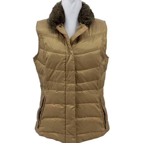 EDDIE BAUER Goose Down Tan Gilet Puffer Tan Beige Vest Womens Medium - Picture 1 of 16